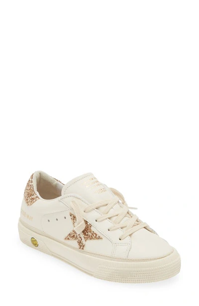 Golden Goose Kids' May Glitter Star Low Top Sneaker In White/ Gold