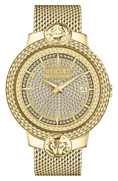 Versus Versace Mouffetard Mesh Band Watch, 38mm In Ip Yellow Gold