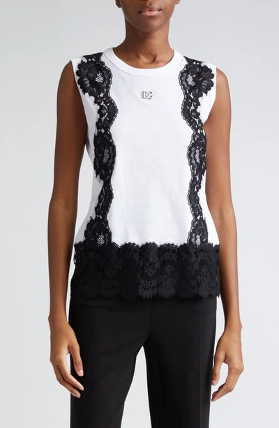 Dolce & Gabbana Lace Detail Sleeveless T-shirt In White Variante Abbinata