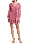 Melrose And Market Ruffle Long Sleeve Faux Wrap Minidress In Pink Violet