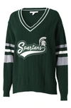 Wear By Erin Andrews University V-neck Cotton Sweater In Michigan State University