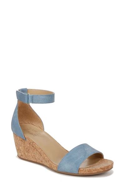 Naturalizer Areda Ankle Strap Wedge Sandal In Mid Blue Faux Leather