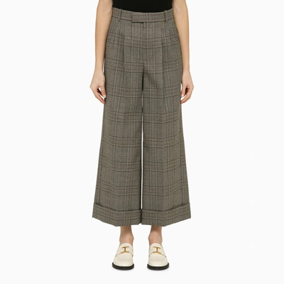 Gucci Prince Of Wales Wool Cropped Trousers In Black