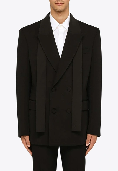 Valentino Double-breasted Wool Blazer In Black