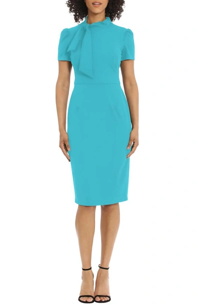 Maggy London Tie Neck Puff Sleeve Scuba Crepe Dress In Capri