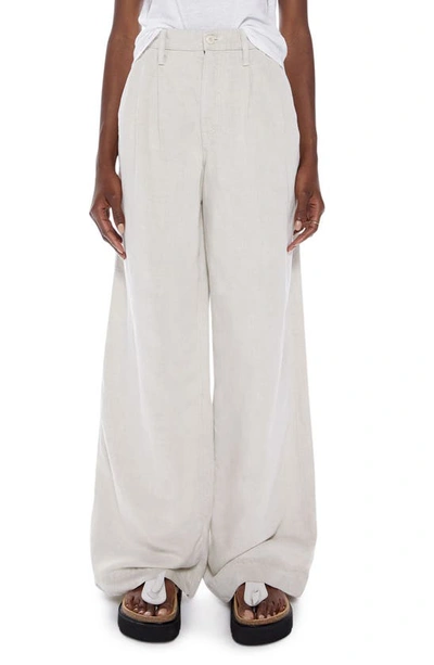 Mother Pouty Prep Heel Pleated High Waist Wide Leg Pants In White Smoke