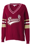 Wear By Erin Andrews University V-neck Cotton Sweater In U. Of Oklahoma