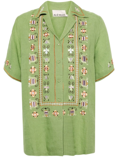 Alemais Lovella Embroidered Linen Shirt In Green