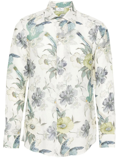 Etro Floral-print Button-up Shirt In Grey