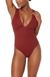 Andie Mykonos Plunge One-piece Swimsuit In Truffle