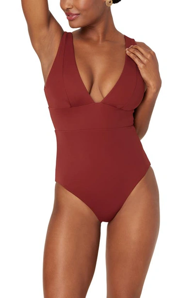 Andie Mykonos Plunge One-piece Swimsuit In Truffle