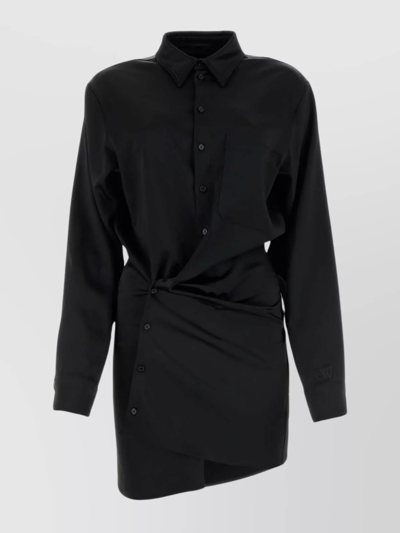 Off-white Twist Satin Shirt Dress In Black