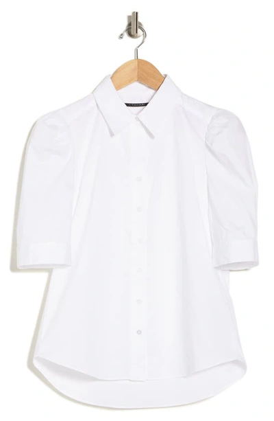 T Tahari Elbow Sleeve Button Front Shirt In White