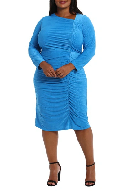 London Times Long Sleeve Ruched Sheath Dress In Blue