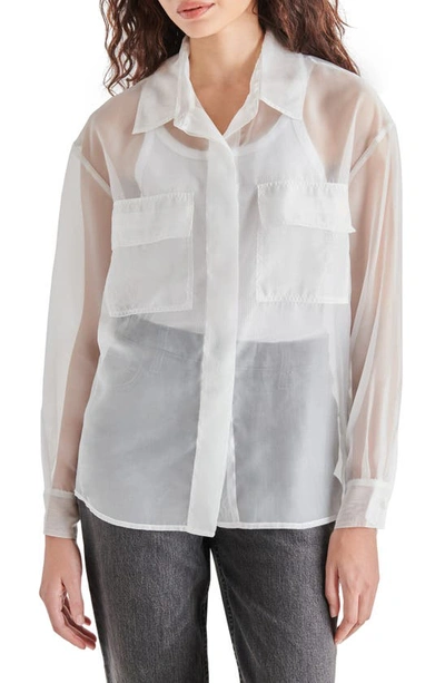 Steve Madden Oversize Long Sleeve Organza Button-up Shirt In Cloud White