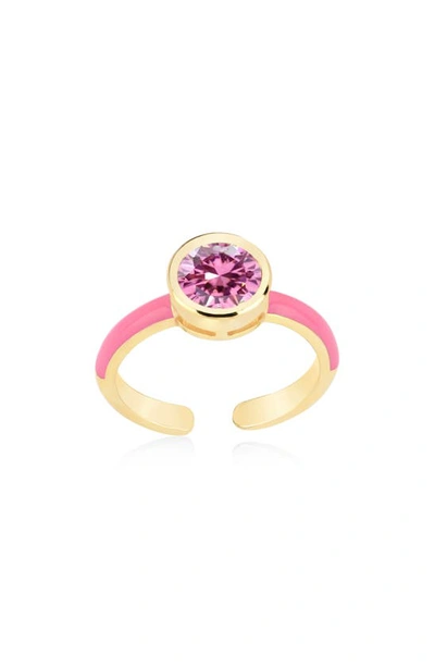 Gabi Rielle 14k Gold Plated Sterling Silver Gemstone Ring In Gold/pink