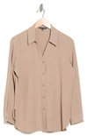 Adrianna Papell Solid Long Sleeve Button-up Shirt In Soft Latte