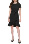 Calvin Klein Short Sleeve Wrap Style Dress In Black
