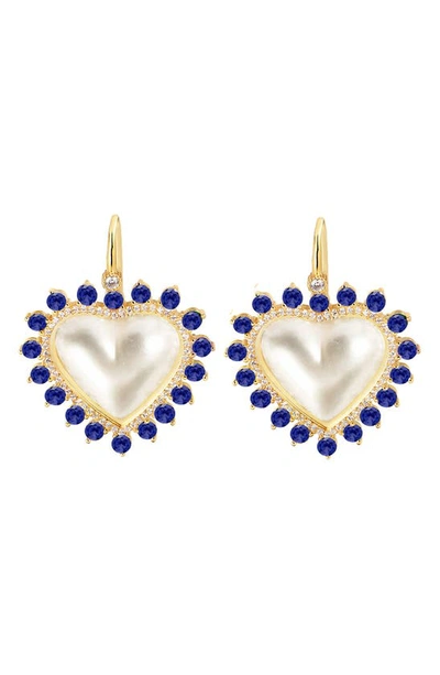 Gabi Rielle 14k Gold Plated Sterling Silver Cz Halo Mother-of-pearl Heart Drop Earrings