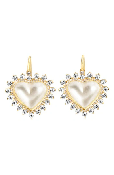 Gabi Rielle 14k Gold Plated Sterling Silver Cubic Zirconia & Mother-of-pearl Heart Drop Earrings