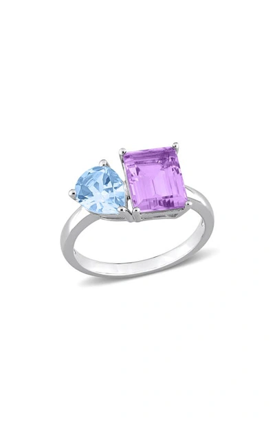 Delmar Sterling Silver Sky Blue Topaz & Amethyst Ring In Multicolor