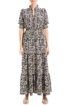 Max Studio Floral Short Sleeve Tiered Maxi Dress In Black Floral