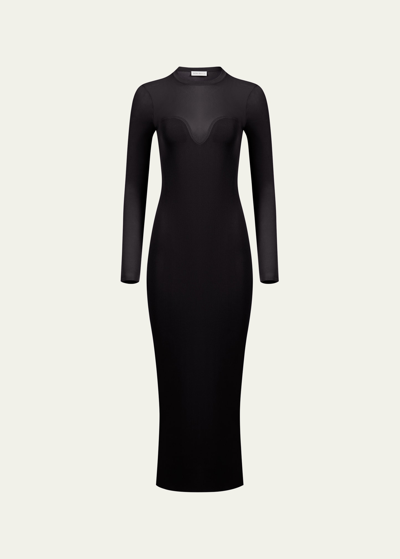 Nina Ricci Textured Semi-sheer Midi Dress In Black