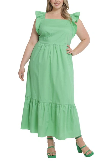 London Times Ruffle Cap Sleeve Maxi Dress In Green