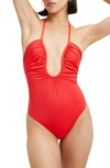 Good American Leilani Halter Neck One-piece Swimsuit In Bright Poppy 002