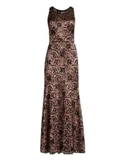 Laundry By Shelli Segal Lace & Sequin Mermaid Maxi Dress In Dusty Blush
