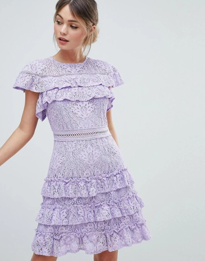 Liquorish Layered Lace Dress - Purple