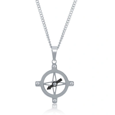 Metallo Stainless Steel Compass Necklace In Silver