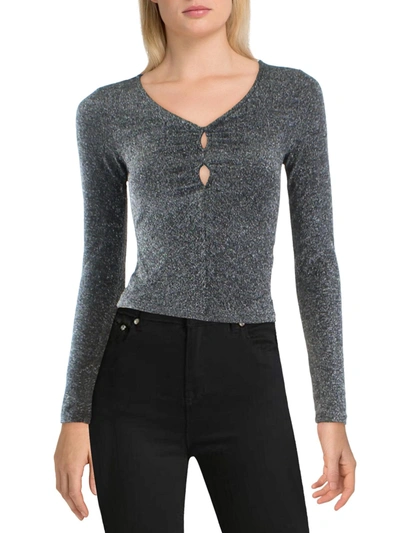 Ultra Flirt Juniors Womens Metallic Cut Out Blouse In Black