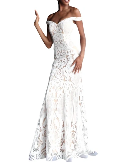Jovani Off The Shoulder In White/ Nude In Multi