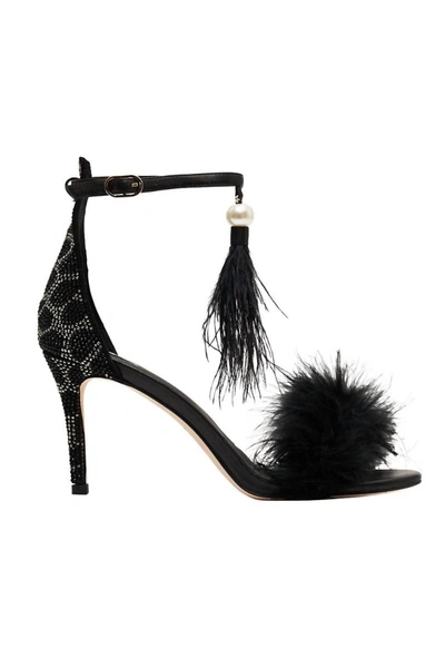 Camilla Feathered Heel In Solid Black In Multi