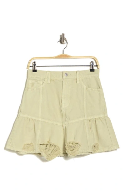 Seven Distressed Cotton Miniskirt In Soft Olive