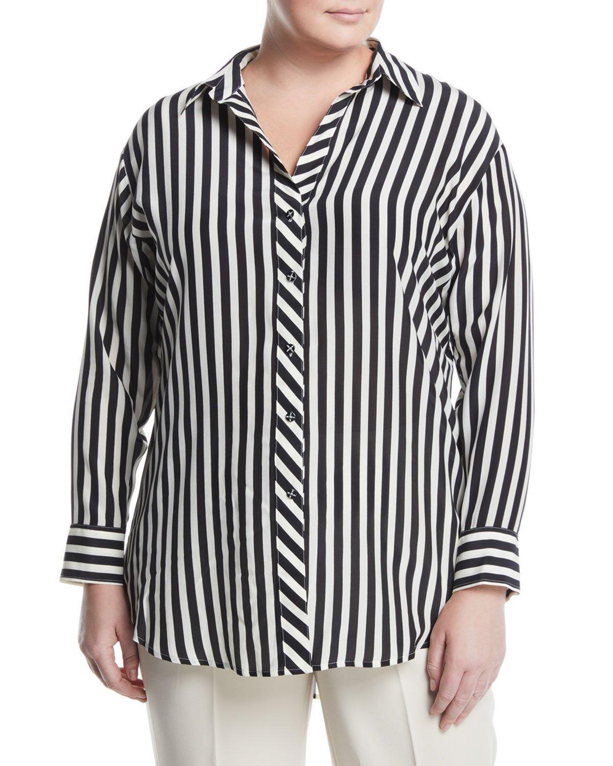 plus size black and white striped blouse