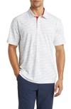 Swannies Carlson Modern Fit Stripe Performance Golf Polo In Grey/ Coral