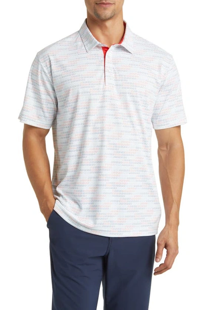 Swannies Carlson Modern Fit Stripe Performance Golf Polo In Grey/ Coral