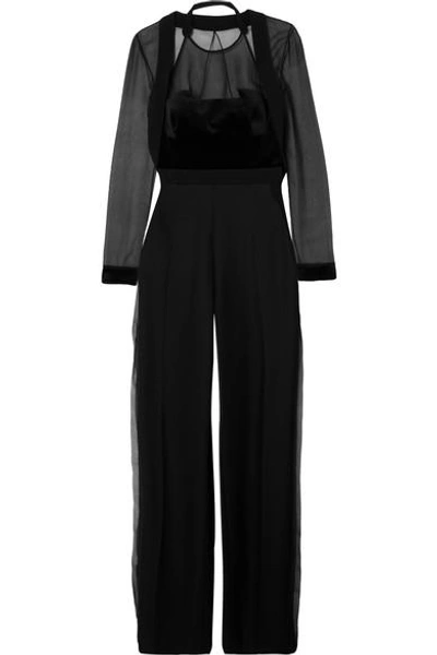 Antonio Berardi Wool-crepe, Velvet And Silk-organza Jumpsuit In Black