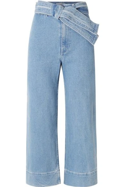 Apiece Apart Merida Cropped Belted High-rise Wide-leg Jeans In Indigo