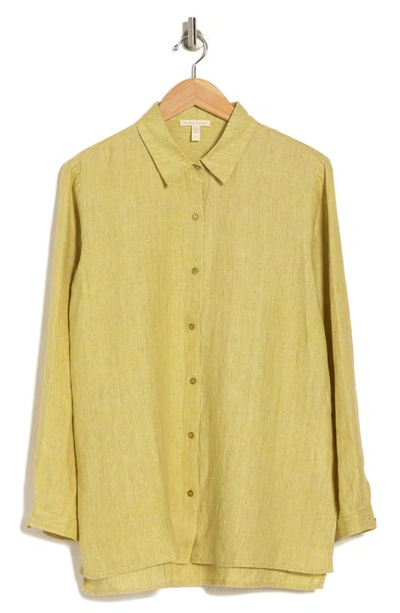 Eileen Fisher Organic Linen Long Sleeve Button-up Shirt In Butter