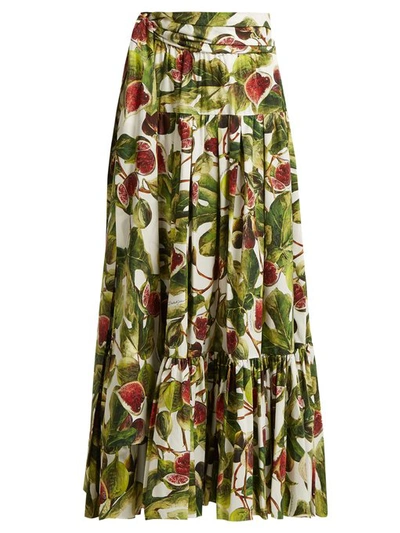 Dolce & Gabbana Fig-print Cotton Maxi Skirt In Multicolor