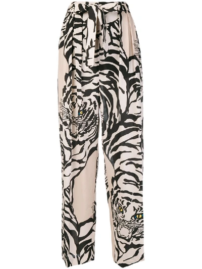 Valentino Pleated Printed Silk-crepe Straight-leg Pants In Poudre