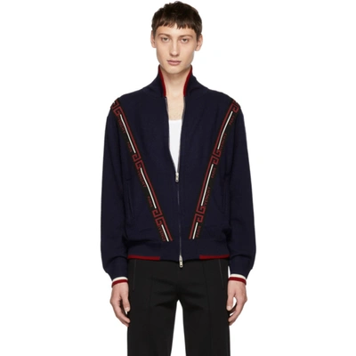 Givenchy Logo Tape-detail Wool Cardigan In Blue