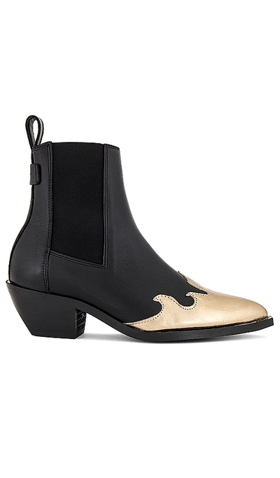 Allsaints Dellaware Pointed Leather Western Boots In Black/gold