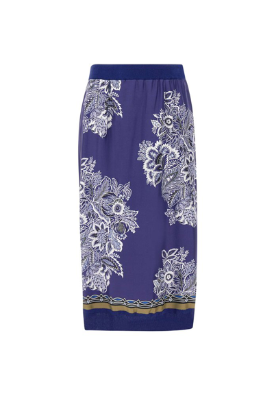 Etro Bandana Print Silk Knit Combo Skirt In Blue