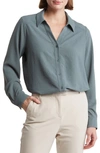 Adrianna Papell Long Sleeve Button-up Shirt In Dusty Seafoam