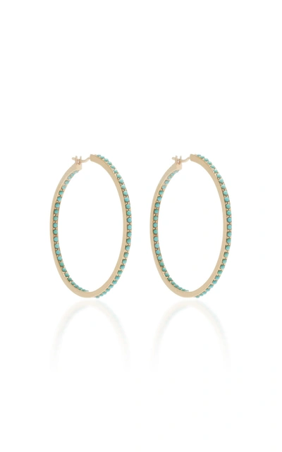 Sydney Evan Large Pave Turquoise Hoops In Blue