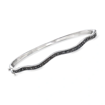 Ross-simons Black Diamond Wavy Bangle Bracelet In Sterling Silver In Multi